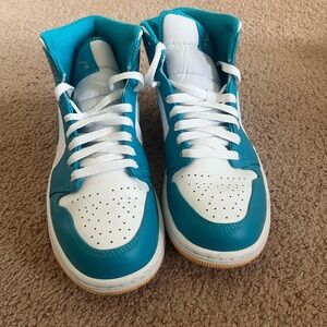 Nike Air Jordon 1s Mid - Turquoise, White, and Yellow